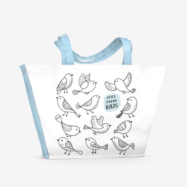 Пляжная сумка &laquo;Птицы в стиле Line art.&raquo;