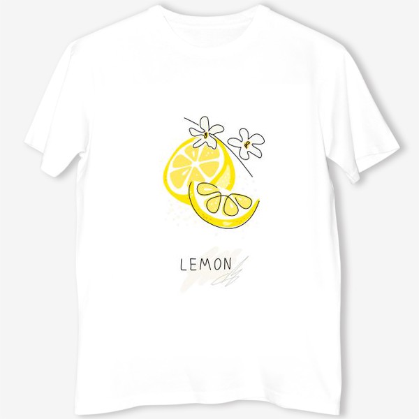 Футболка «Рисованный лимон с цветами на белом фоне. Скетч»