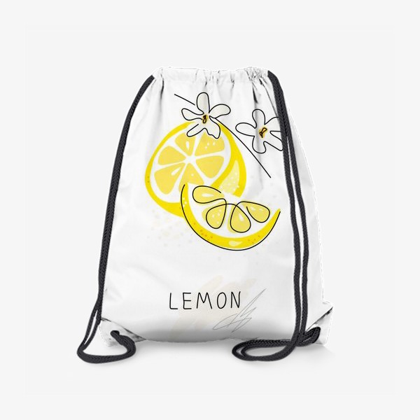 Рюкзак «Рисованный лимон с цветами на белом фоне. Скетч»