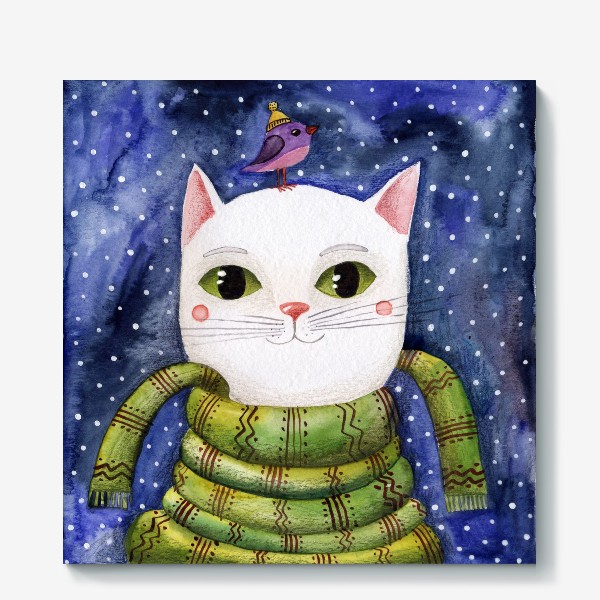 Холст «Кошка в зеленом шарфе»