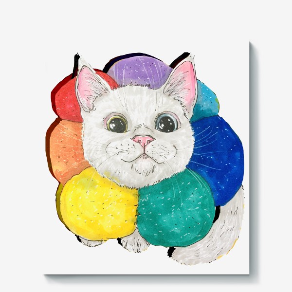 Холст «Котик в разноцветной подушке»
