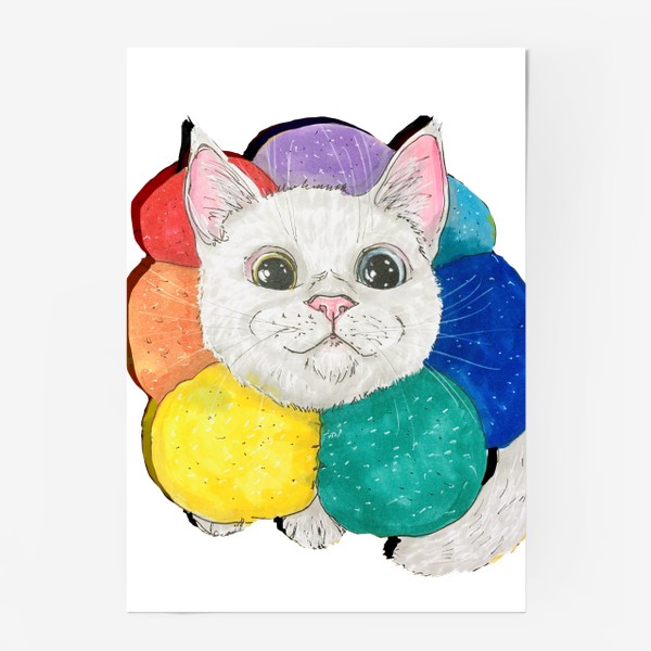 Постер «Котик в разноцветной подушке»
