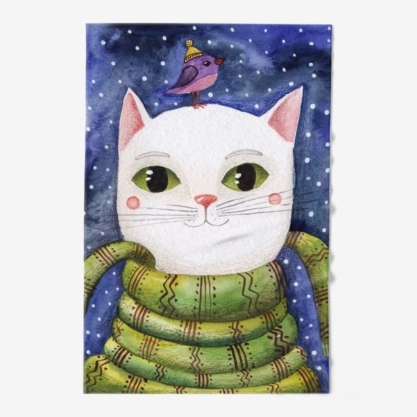 Полотенце «Кошка в зеленом шарфе»