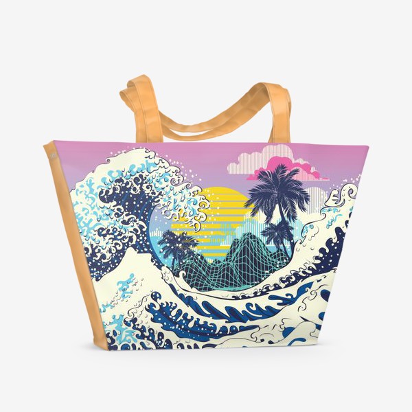 Пляжная сумка &laquo;Большие волны и пальмы сиреневый восход&raquo;