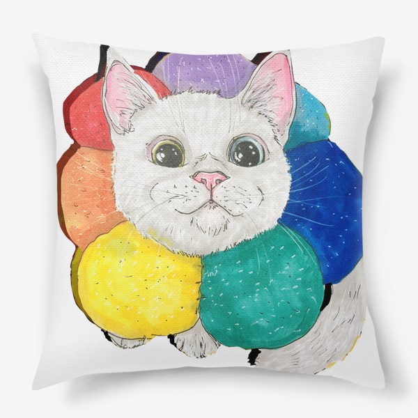 Подушка «Котик в разноцветной подушке»