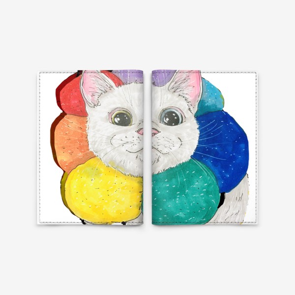 Обложка для паспорта &laquo;Котик в разноцветной подушке&raquo;