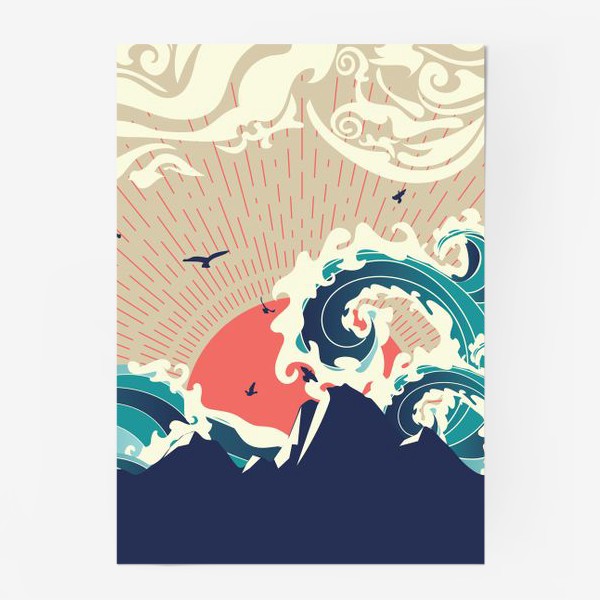 Постер «Волны разбиваются о скалы»