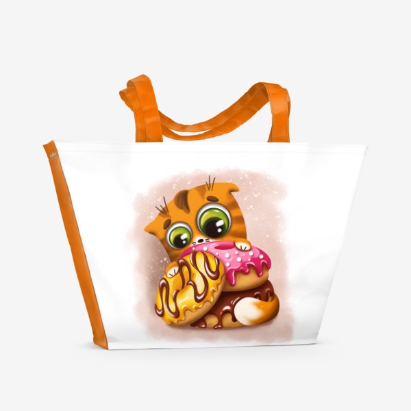 Пляжная сумка «Смешной котик, кот, сладости, пончик, детское»