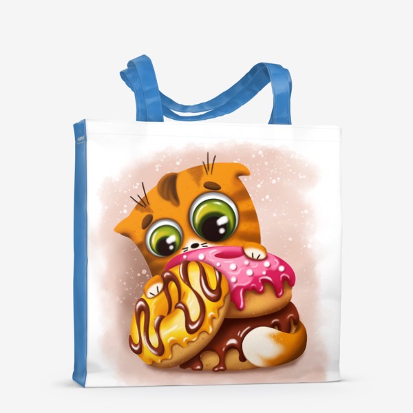 Сумка-шоппер «Смешной котик, кот, сладости, пончик, детское»