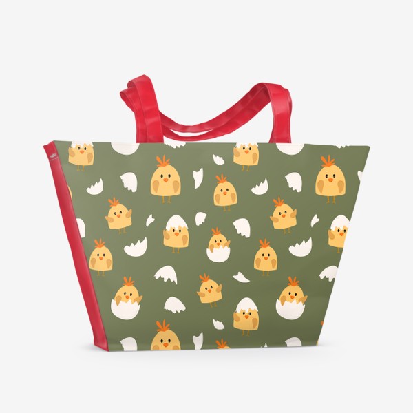 Пляжная сумка «Паттерн с цыплятами и скорлупой»