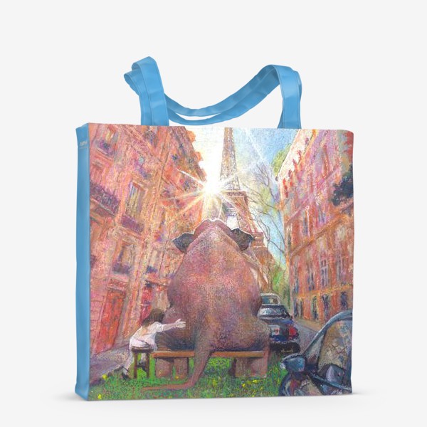 Сумка-шоппер &laquo;Париж,закат, эйфелева башня слон, девочка&raquo;