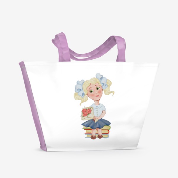 Пляжная сумка «1 сентября, школа, девочка, книги, цветы.»