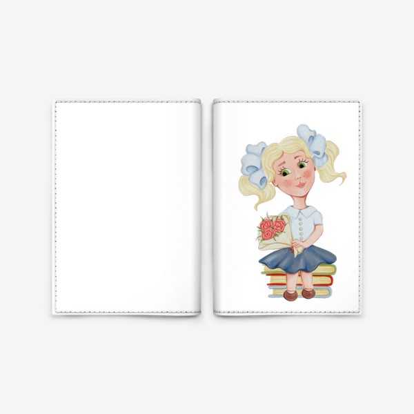 Обложка для паспорта «1 сентября, школа, девочка, книги, цветы.»