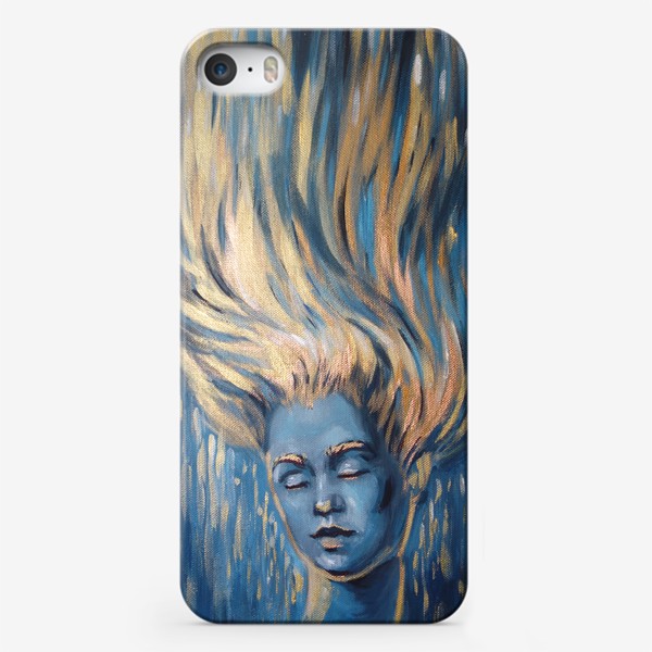 Чехол iPhone «девушка с волосами, девушка с закрытыми глазами, красивая девушка в синей гамме, золотые волосы»