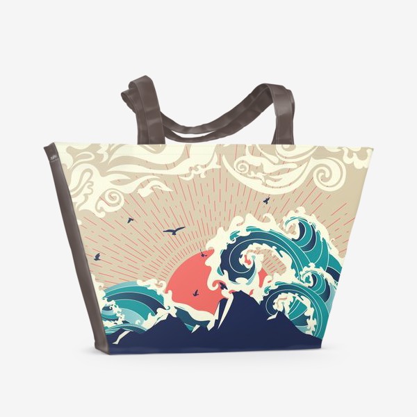Пляжная сумка «Волны разбиваются о скалы»