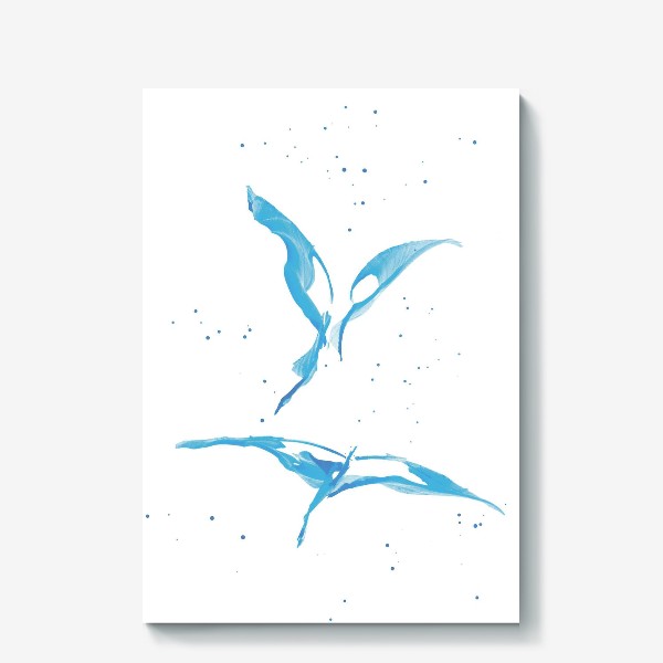 Холст «Azure swans with spread wings in water spray - Лазурные лебеди с распростертыми крыльями в брызгах воды»