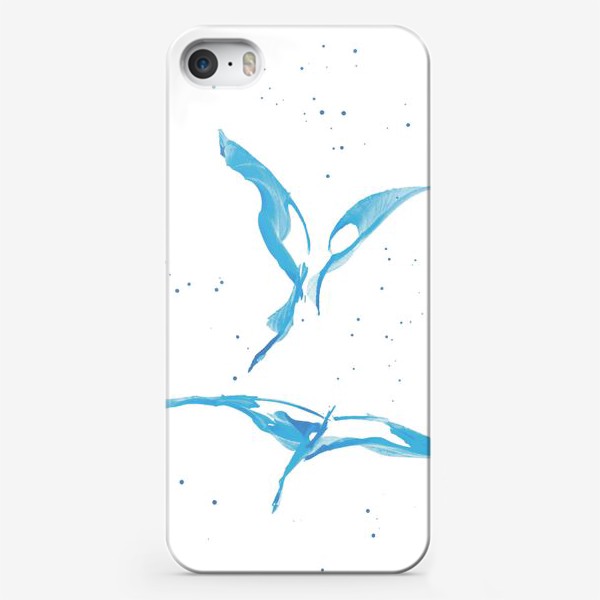 Чехол iPhone «Azure swans with spread wings in water spray - Лазурные лебеди с распростертыми крыльями в брызгах воды»