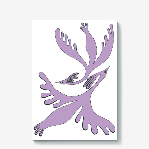 Холст &laquo;Large cute flying fairy lilac birds - Мультяшные стилизованные силуэты больших милых летающих сказочных сиреневых птиц&raquo;