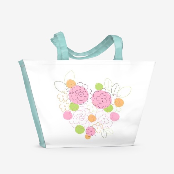 Пляжная сумка &laquo;Цветы. Принт в форме сердца с цветами.&raquo;