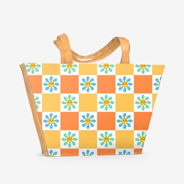 Пляжная сумка «Ромашки в квадратах»