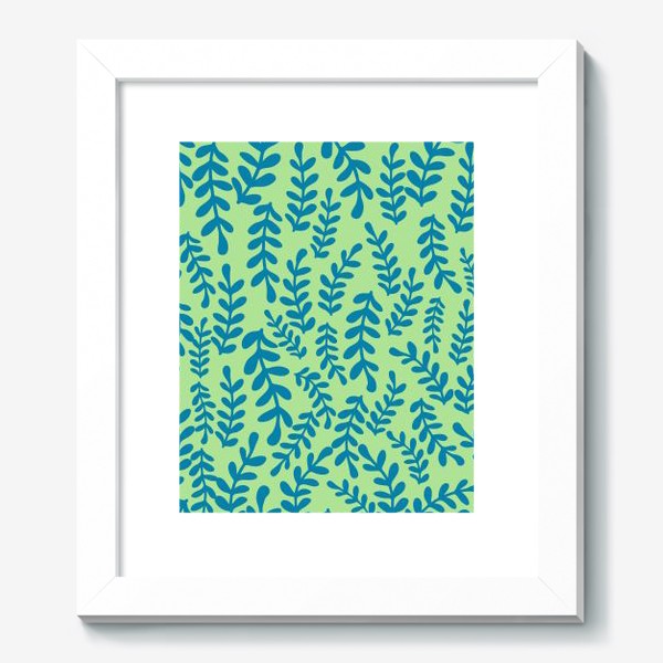 Картина «Веточки цвета морской волны на салатом фоне, паттерн»