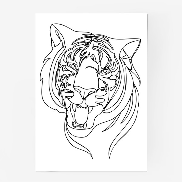 Постер «Портрет тигра лайн арт стиль»