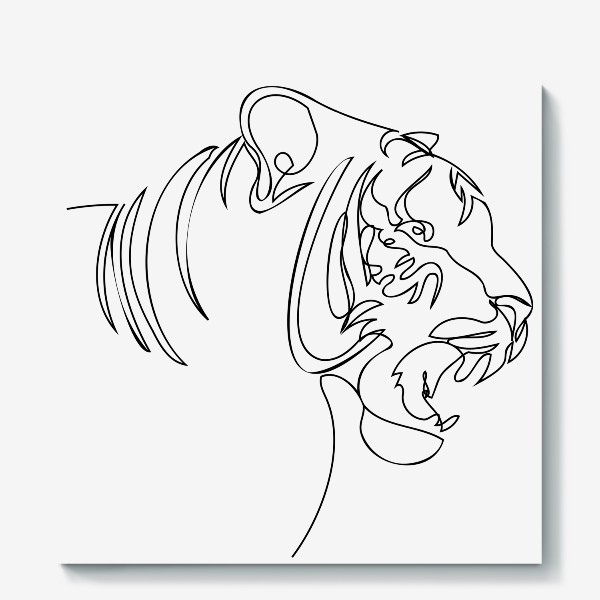 Холст «Оскал тигра в профиль лайн арт стиль»