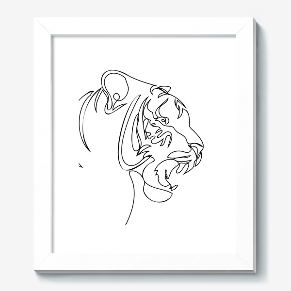 Картина «Оскал тигра в профиль лайн арт стиль»