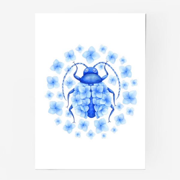 Постер «Цветущий жук 3. Цветы голубой гортензии»