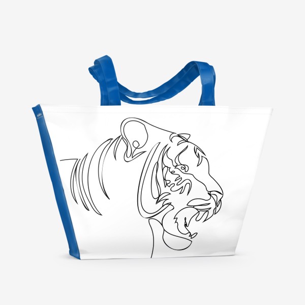 Пляжная сумка «Оскал тигра в профиль лайн арт стиль»