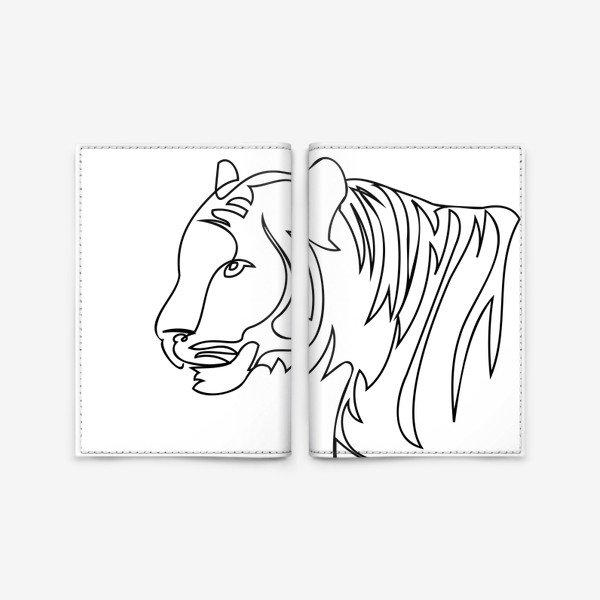 Обложка для паспорта «Портрет тигра в профиль лайн арт стиль»