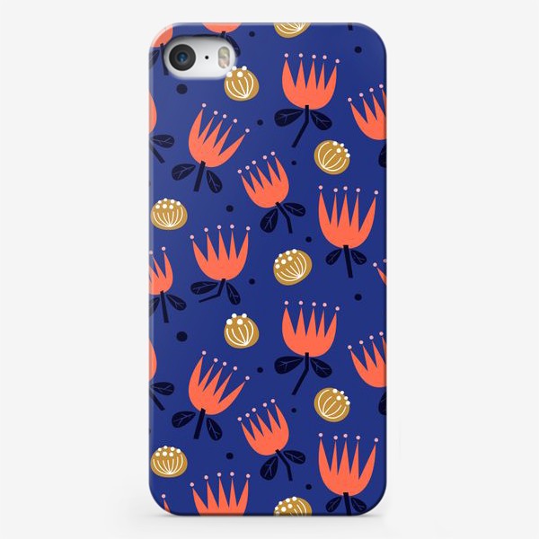 Чехол iPhone «Паттерн с декоративными цветами»