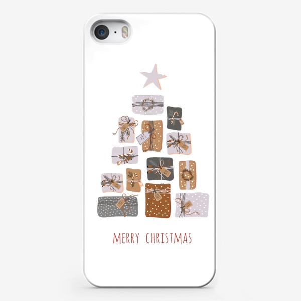 Чехол iPhone &laquo;Рождественский принт. Упакованные подарки в натуральной цветовой гамме&raquo;