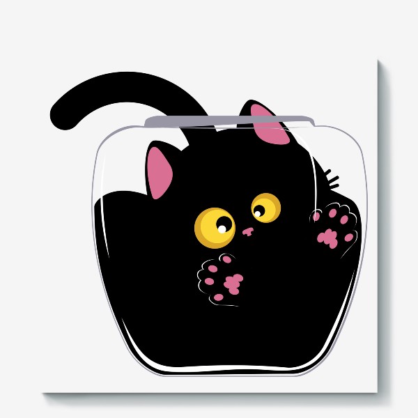 Холст «Черный кот застрял в стеклянной банке»