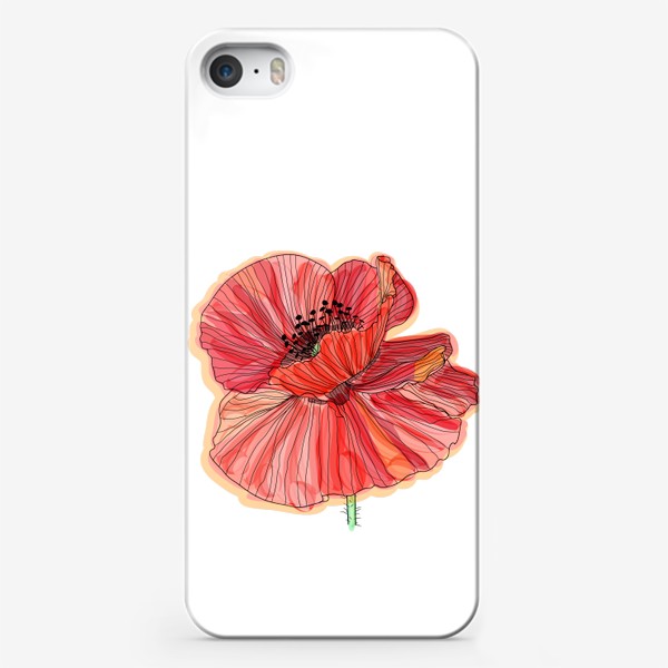 Чехол iPhone «Красный яркий мак, скетч»