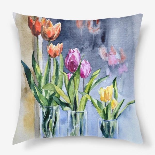 Подушка «Тюльпаны на солнечном подоконнике»