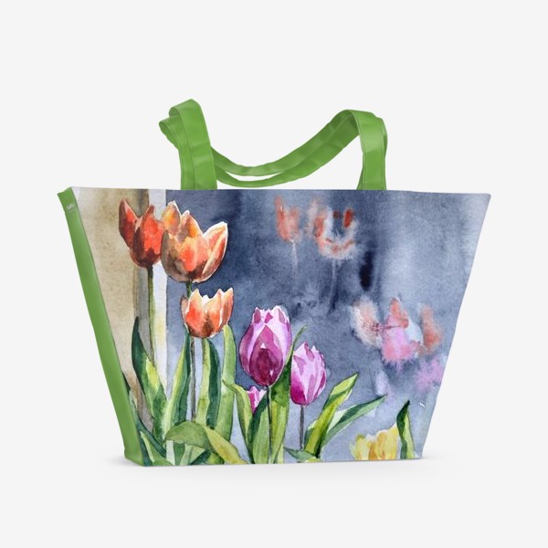 Пляжная сумка «Тюльпаны на солнечном подоконнике»