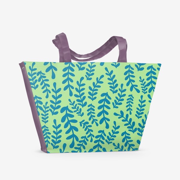 Пляжная сумка «Веточки цвета морской волны на салатом фоне, паттерн»