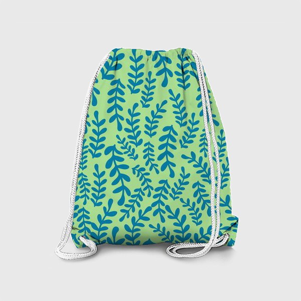 Рюкзак «Веточки цвета морской волны на салатом фоне, паттерн»