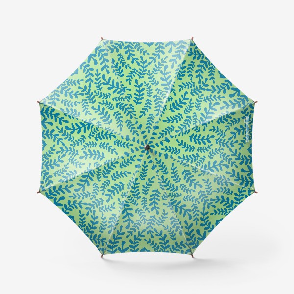 Зонт &laquo;Веточки цвета морской волны на салатом фоне, паттерн&raquo;