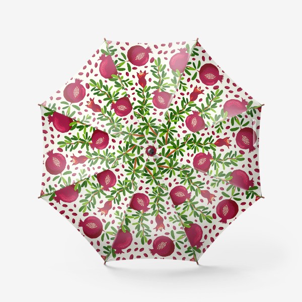 Зонт «Гранаты и цветы на ветках в окружении гранатовых зерен, паттерн»