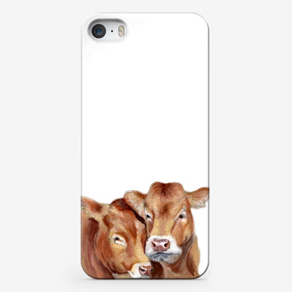 Чехол iPhone «Пара милых коров портрет»