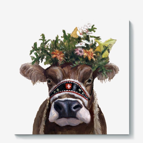 Холст &laquo;нарядная швейцарская корова портрет&raquo;