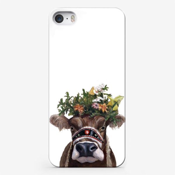 Чехол iPhone «нарядная швейцарская корова портрет»