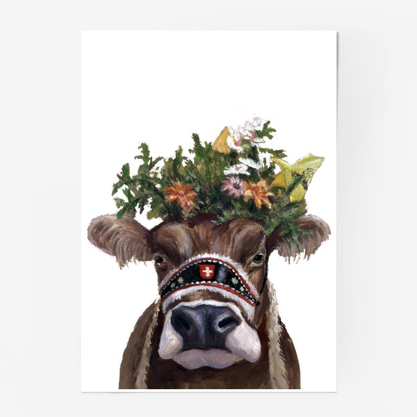 Постер «нарядная швейцарская корова портрет»