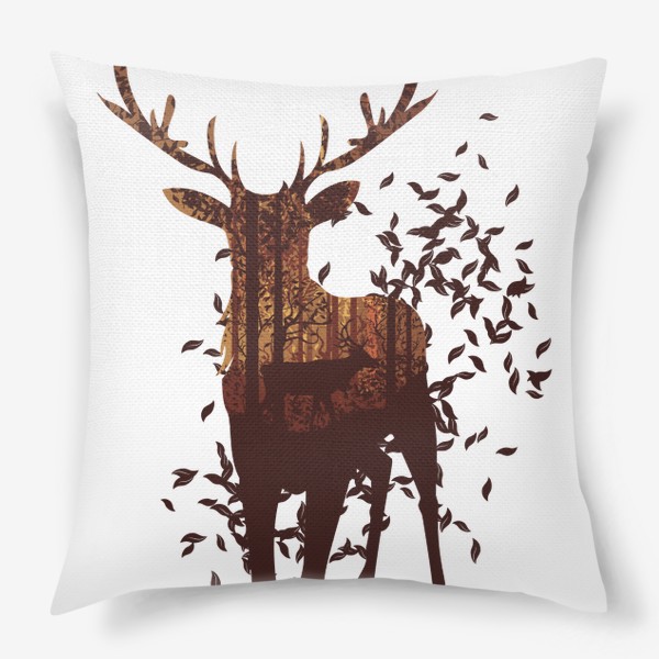 Подушка «Осенний олень с опавшими листьями»