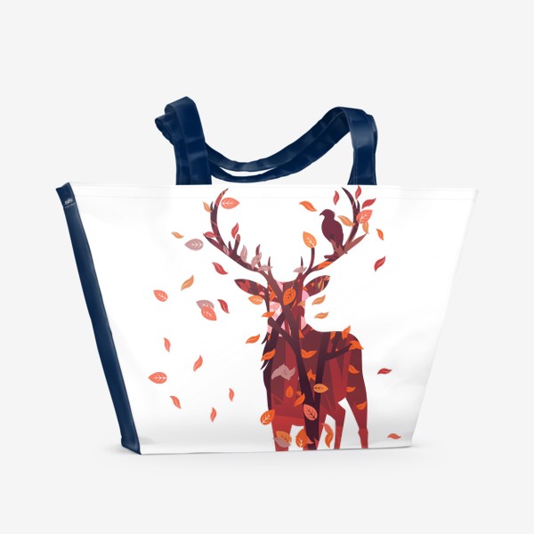 Пляжная сумка «Осенний олень с птицей»