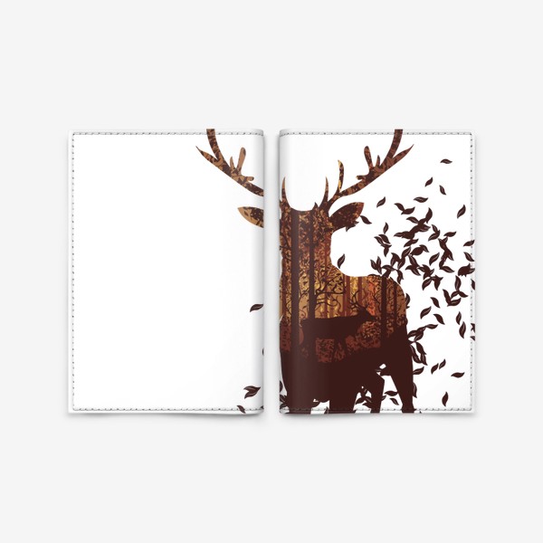 Обложка для паспорта «Осенний олень с опавшими листьями»