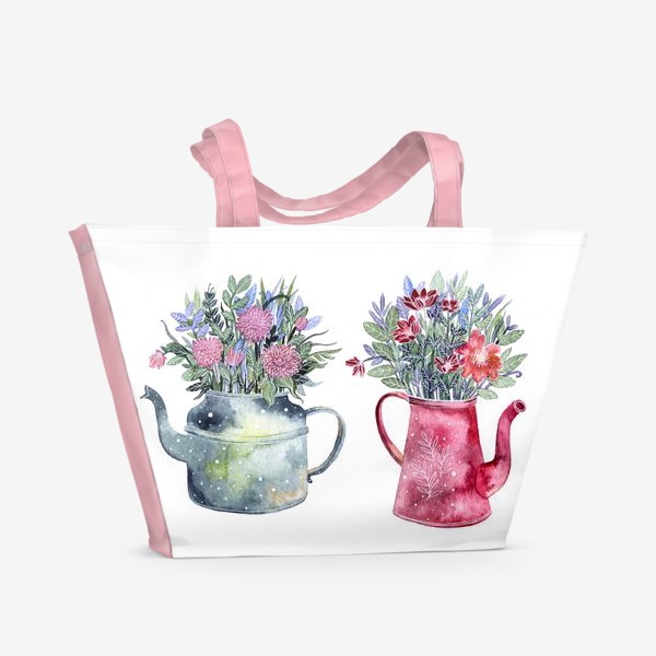 Пляжная сумка «Цветы в чайниках»