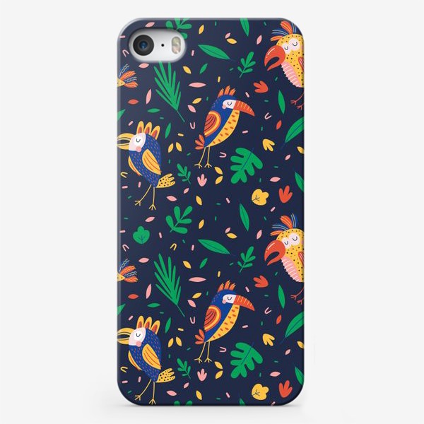 Чехол iPhone «Паттерн попугаи в листве»